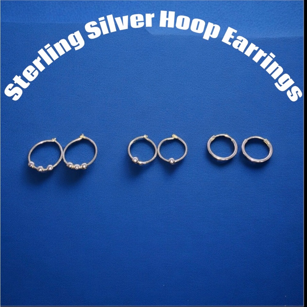 Sterling Silver Beaded Hoop Earrings Set of 3. NWT